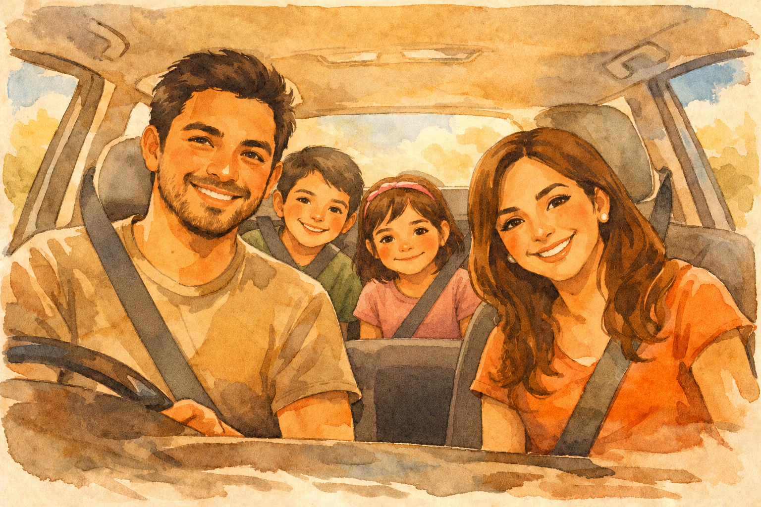 Happy family in car